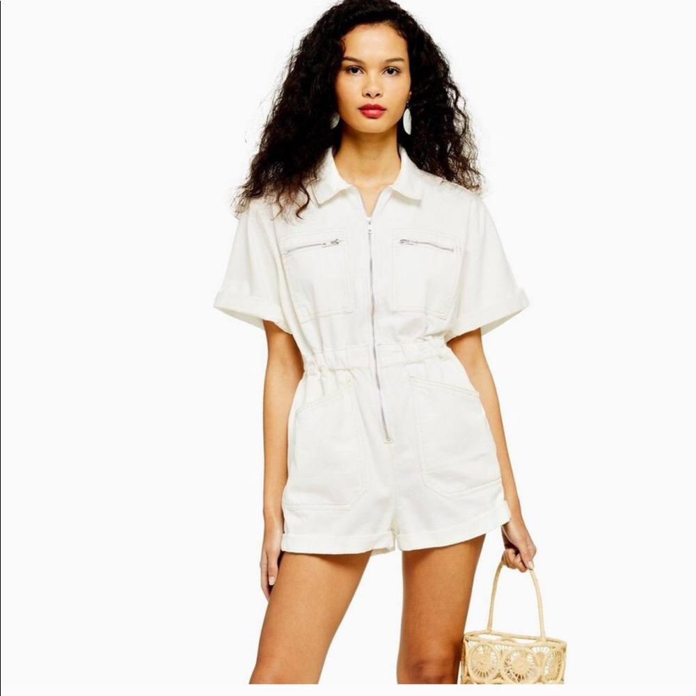 Topshop zip utility denim romper